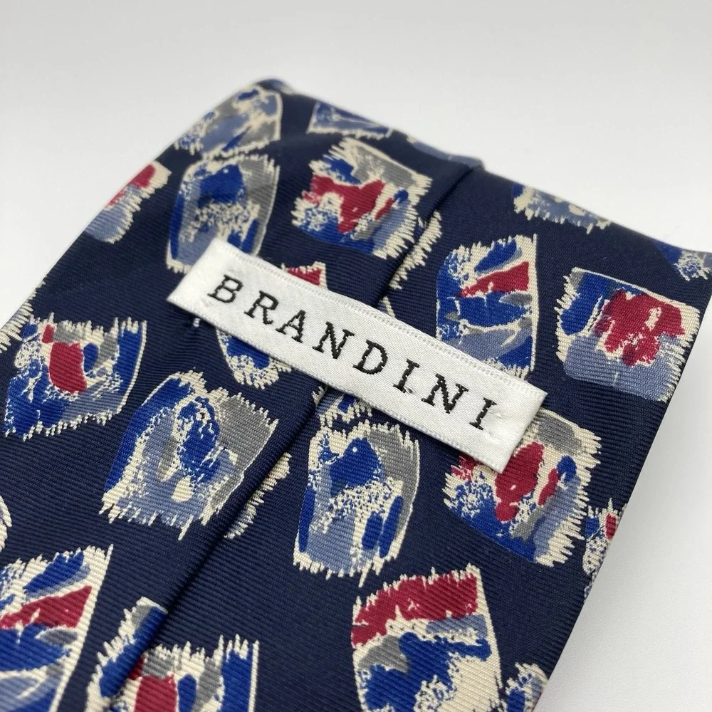 Brandini Mens Tie Silk Necktie Multi Color Blue‎ Red Abstract Classic